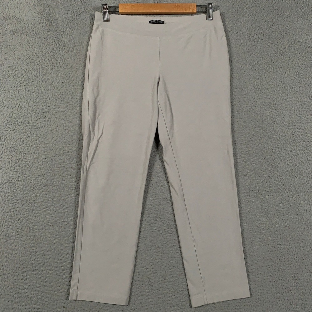 Eileen Fisher System Viscose Pants Womens Petite Medium Grey Stretch Jersey Slim